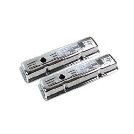 Absurdo Steel Flame Short Baffled Valve Covers for 1958-1986 SBC 283-350, Chrome AB2205637